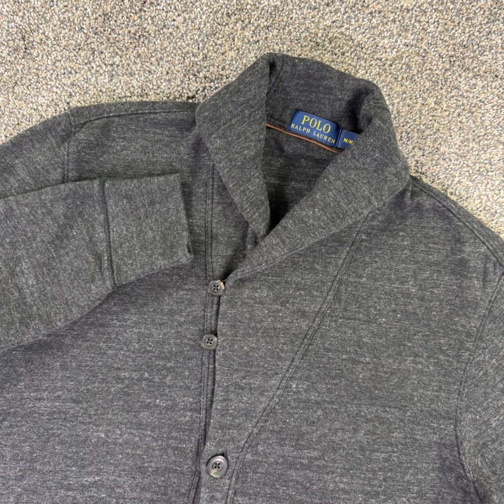 Polo Ralph Lauren Mens Medium Gray Shawl Collar Button Cardigan Sweater Heather